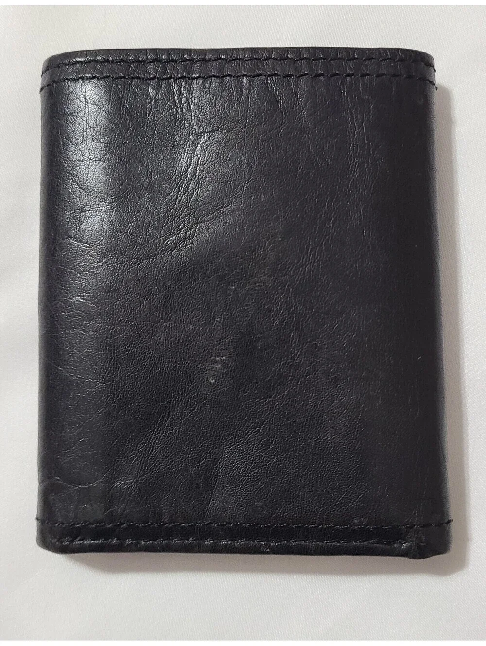 Dockers Genuine Leather Trifold Wallet Black ID Window CC Holder 6 Card Slot GUC